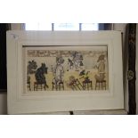 A MOUNTED PRINT DEPICTING DOGS