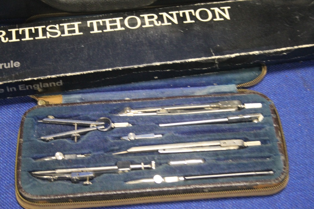 A COLLECTION OF VINTAGE RULERS, A STUDENTS MICROSCOPE, COMPASS SET ETC, CONTAINED IN A SAMSONITE - Image 3 of 3