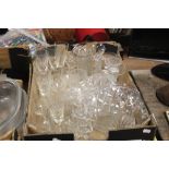 A TRAY OF CUT AND PRESSED GLASSWARE (TRAYS NOT INCLUDED)