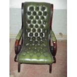 A GREEN LEATHER CHESTERFIELD STYLE OCCASIONAL CHAIR