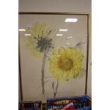 A FRAMED AND GLAZED WATERCOLOUR DEPICTING A SUNFLOWER