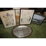 A QUANTITY OF ASSORTED PICTURES, PRINTS AND A MIRROR