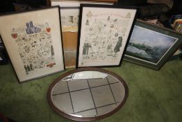 A QUANTITY OF ASSORTED PICTURES, PRINTS AND A MIRROR