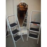 A DRESSING TABLE MIRROR AND 2 STEP LADDERS
