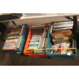 THREE TRAYS OF BOOKS TO INCLUDE VINTAGE ANNUALS