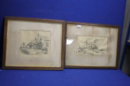 TWO FRAMED PENCIL DRAWINGS SIGNED "HUNTBACH 1897", 59 X 45 CM AND 54 X 46 CM