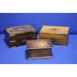 AN ANTIQUE WRITING SLOPE TOGETHER WITH A TEA CADDY ETC