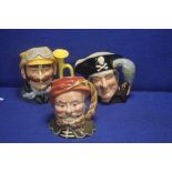 TWO ROYAL DOULTON CHARACTER JUGS TO INCLUDE LONG JOHN SILVER, VETERAN MOTORIST TOGETHER WITH A