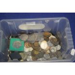 A BOX OF BRITISH AND WORLD COINS