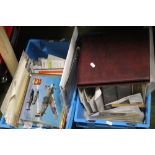 TWO TRAYS OF STAMP ALBUMBS AND FIRST AID COVERS ETC
