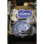 ATRAY OF BLUE AND WHITE TEA AND DINNERWARE (TRAYS NOT INCLUDED)