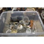 THREE TRAYS OF GLASSWARE AND SUNDRIES TO INCLUDE A GLOBE, CD PLAYER ETC (TRAYS NOT INCLUDED)