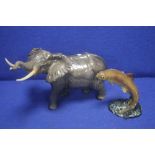 A BESWICK ELEPHANT A/F TOGETHER WITH A BESWICK TROUT A/F