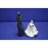 A ROYAL DOULTON FIGURINE ""CYNTHIA"" TOGETHER WITH A ROYAL DOULTON ""TENDERNESS"" FIGURINE