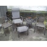 SIX ITEMS TO INCLUDE 3 GARDEN CHAIRS, A TABLE, STOOL AND SOLAR LIGHTS