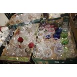 TWO TRAYS OF GLASSWARE MAINLY DRINKING GLASSES (TRAYS NOT INCLUDED)
