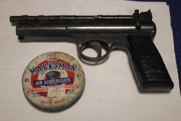 A WEBLEY SENIOR PISTOL TOGETHER WITH A TIN OF PELLETS A/F