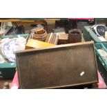 TWO TRAYS OF TREEN AND COLLECTABLES TO INCLUDE AN INK STAND ETC (TRAYS NOT INCLUDED)