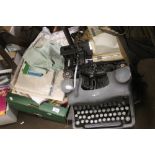 A TRAY OF LINEN, A TYPEWRITER ETC