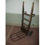 A BREWERY WOODEN IRON LARGE SACK TRUCK