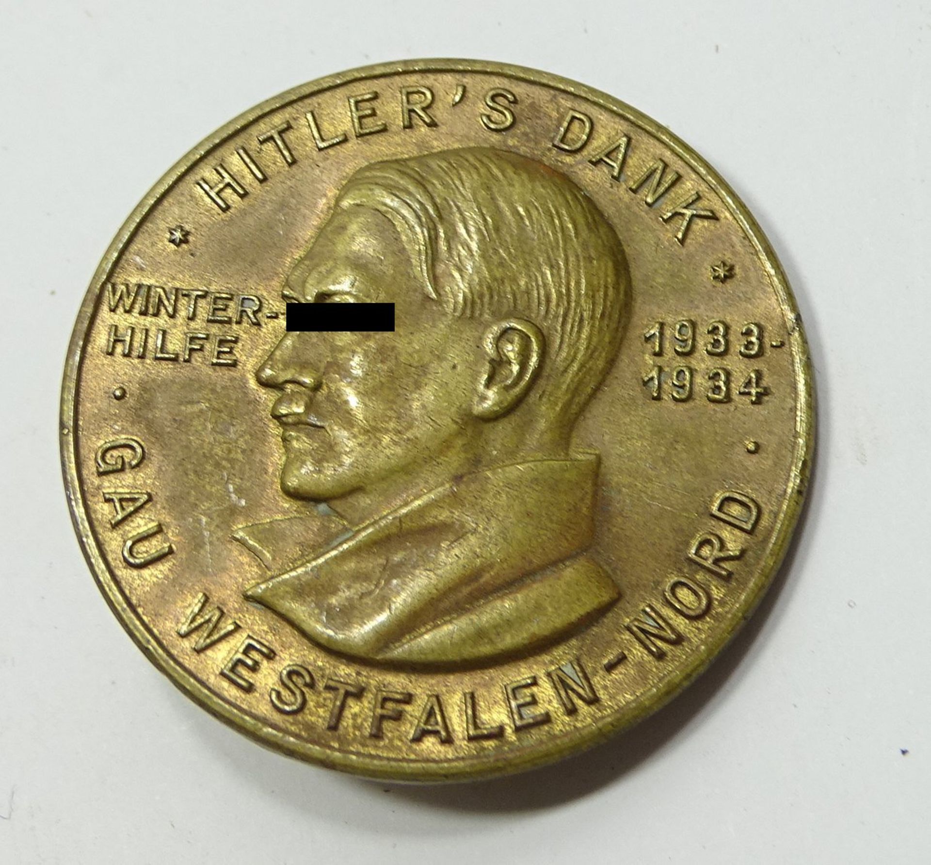 Medaille "Hitler´s Dank", Rückseite mit Herstellernennung, Nadel fehlt