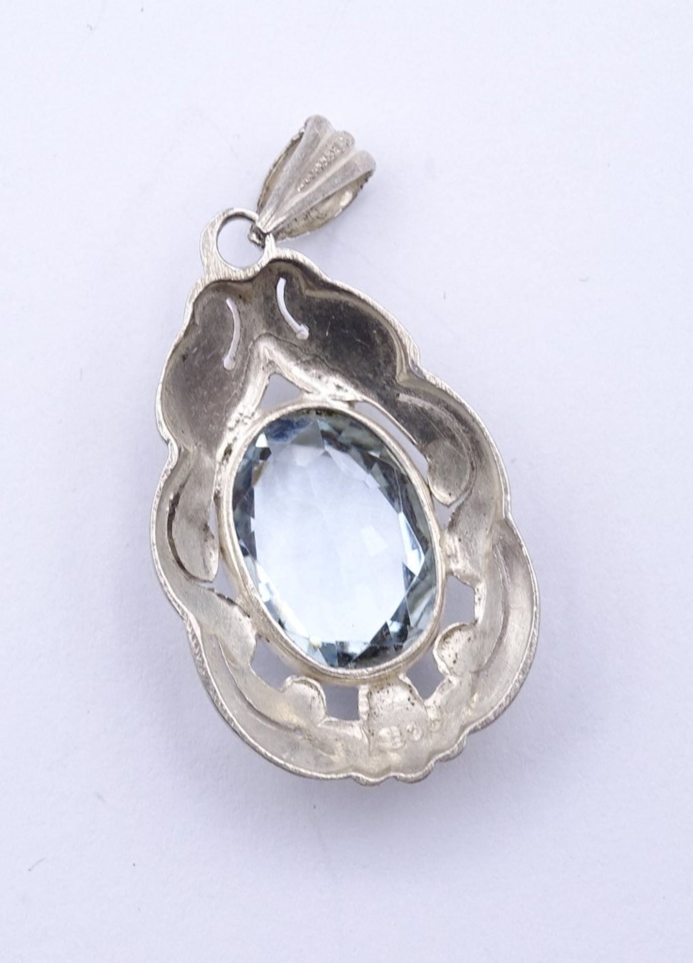 800er Silber Anhänger mit einen oval facc. Edelstein, L- 3,8cm, 4,1g. - Bild 3 aus 3