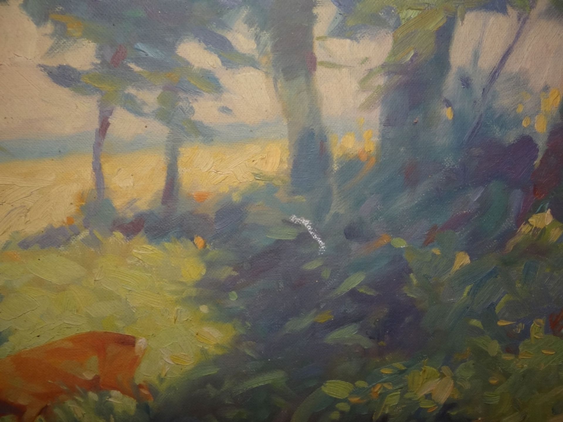 Bert Fricke "Rehe", Öl/Leinen, defekt und alt gerahmt, RG 70x84 cm - Bild 4 aus 7