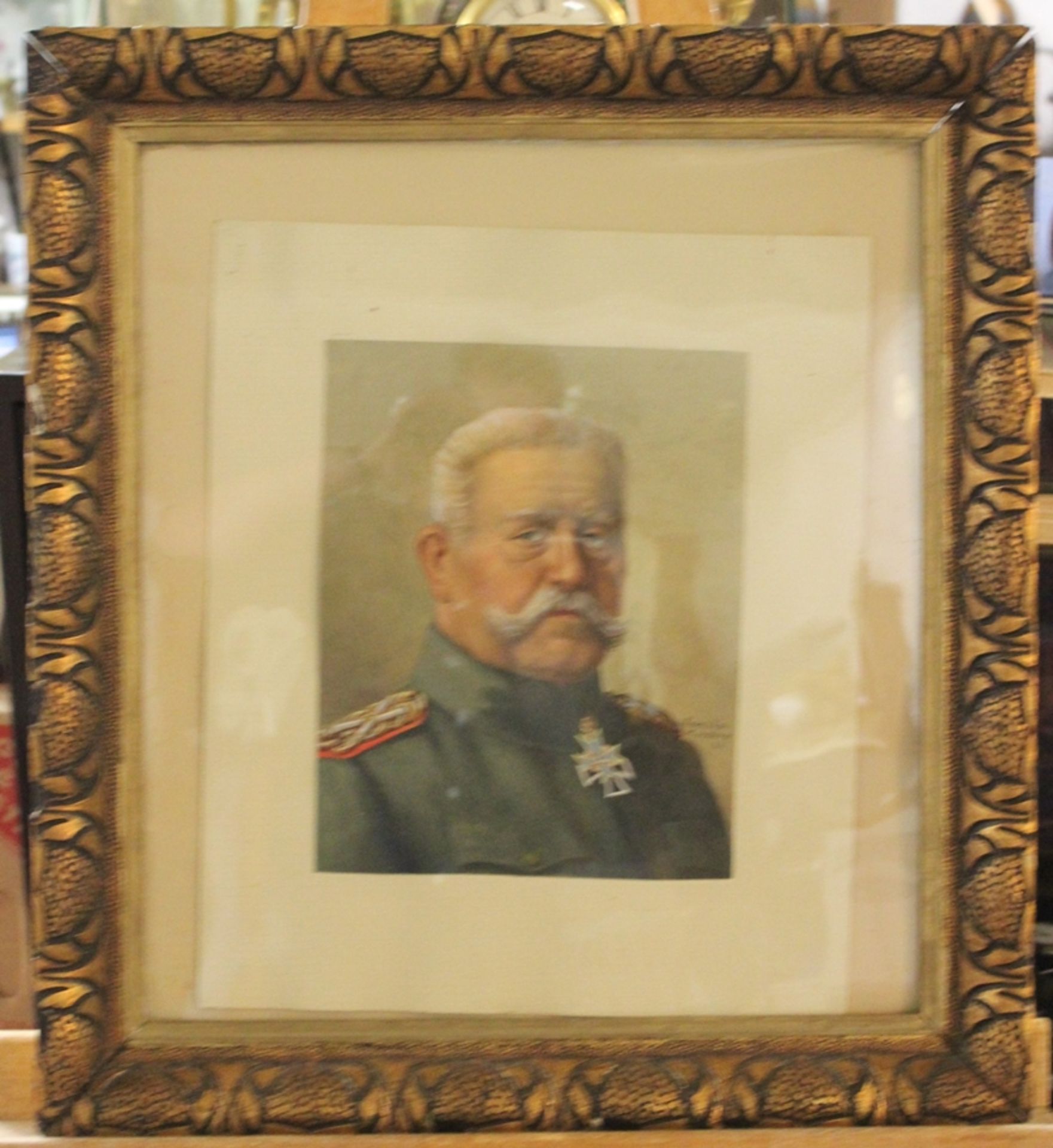 Franz Xaver KUCZERA (XIX-XX), Brustportrait Hindenburg, Aquarell, gerahmt/Glas, Rahmen Altersspuren - Bild 3 aus 3