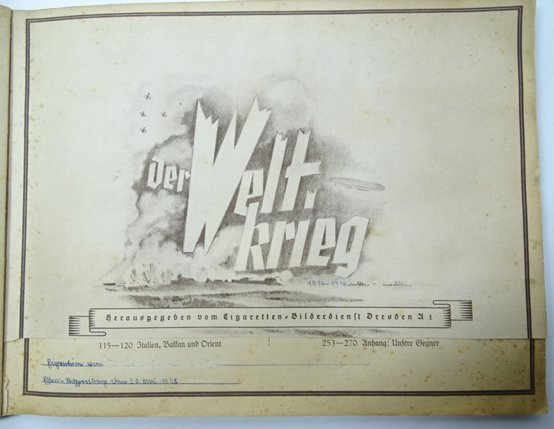 Sammelalbum "Der Weltkrieg", Cigaretten-Bilderdienst Dresden, vollständig, Teil der 1. Seite heraus - Bild 3 aus 7