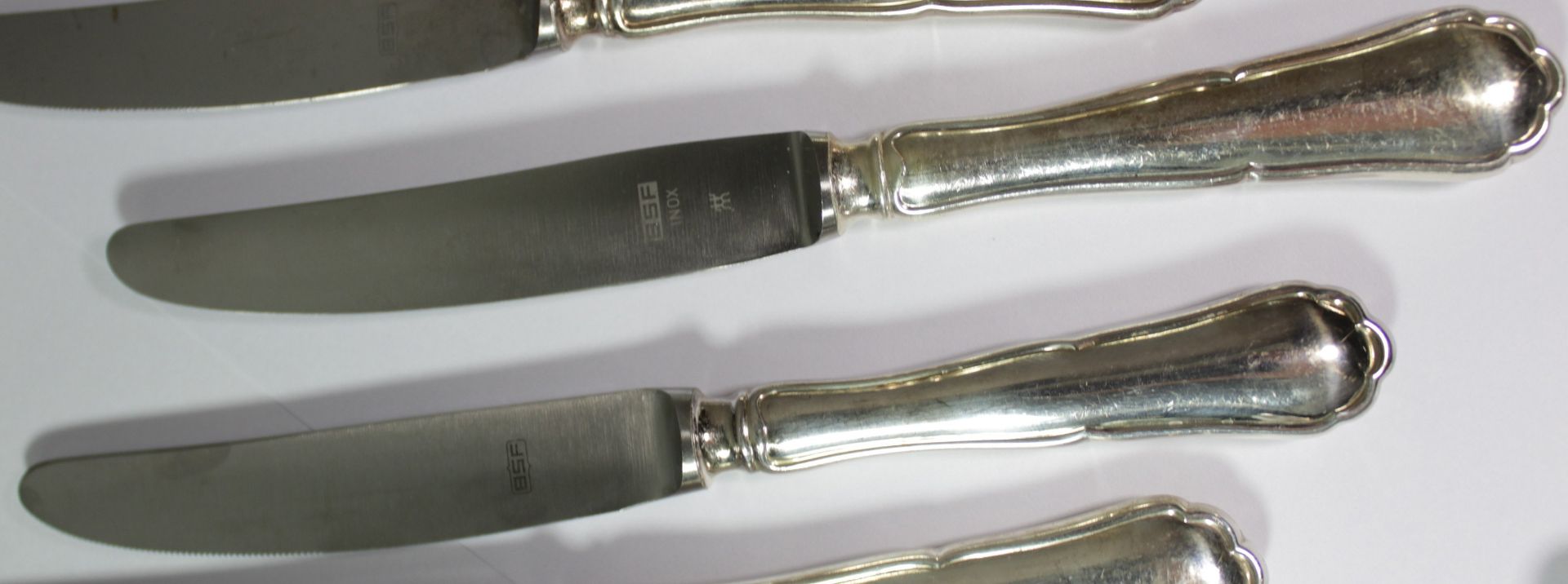 24 Besteck-Teile, BSF, 800er Silber, ohne Messer ca. 500gr., 4x gr. Gabeln, 2x Dessertgabeln, 1x Ku - Bild 2 aus 3