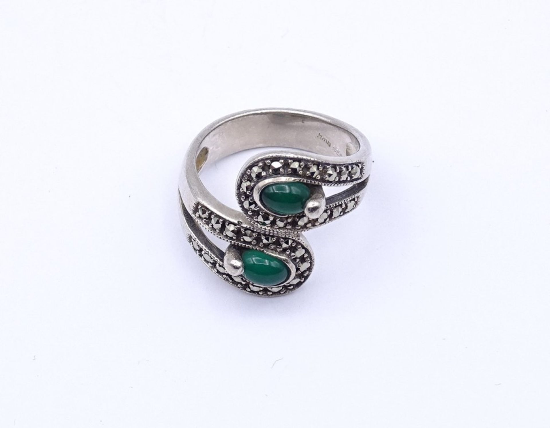 Silber Ring mit Markasiten und Chrysopras Cabochons,Sterling Silber 0.925, 7,4g., RG 57 - Bild 2 aus 3