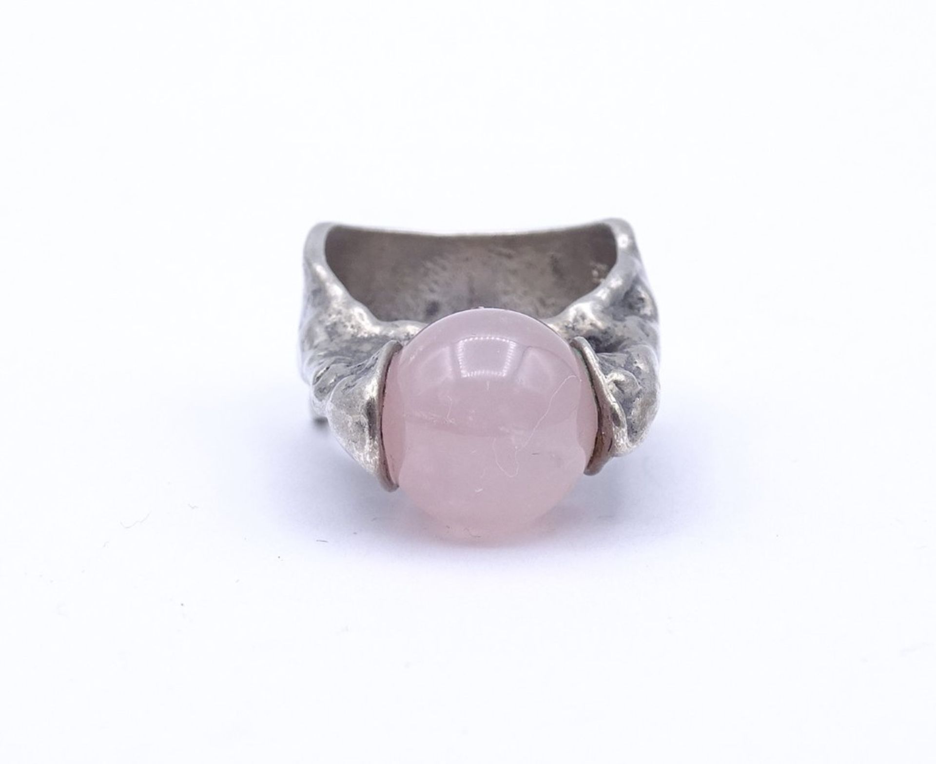 Ausgefallener Silber Ring mit Rosenquarzkugel, Silber 0.835, 13,5 g., RG 53