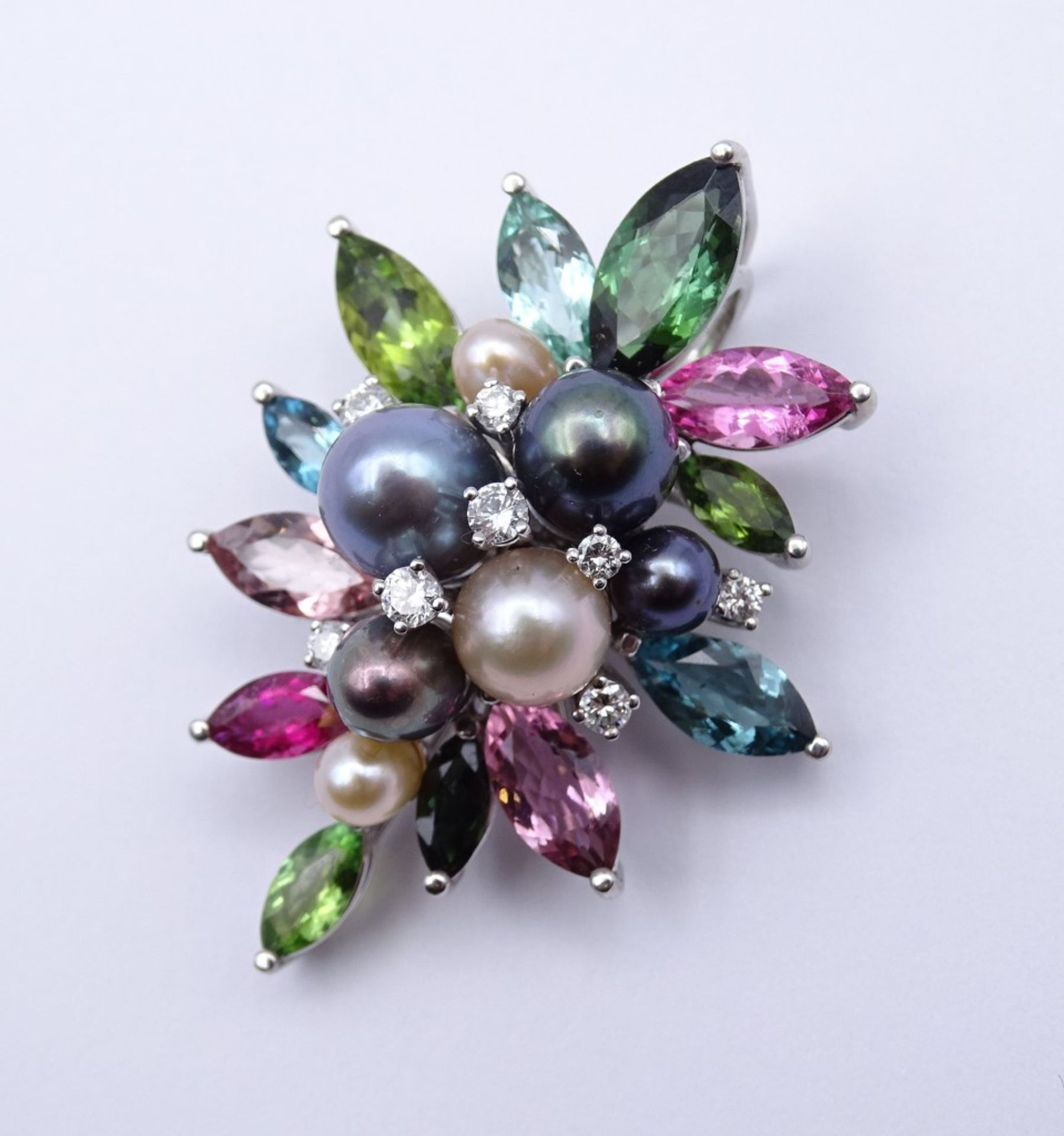 Prachtvoller Edelstein Anhänger WG 0.750 mit Brillanten,Perlen und Multicolor Edelsteinen,4,5x3,5cm - Bild 5 aus 7
