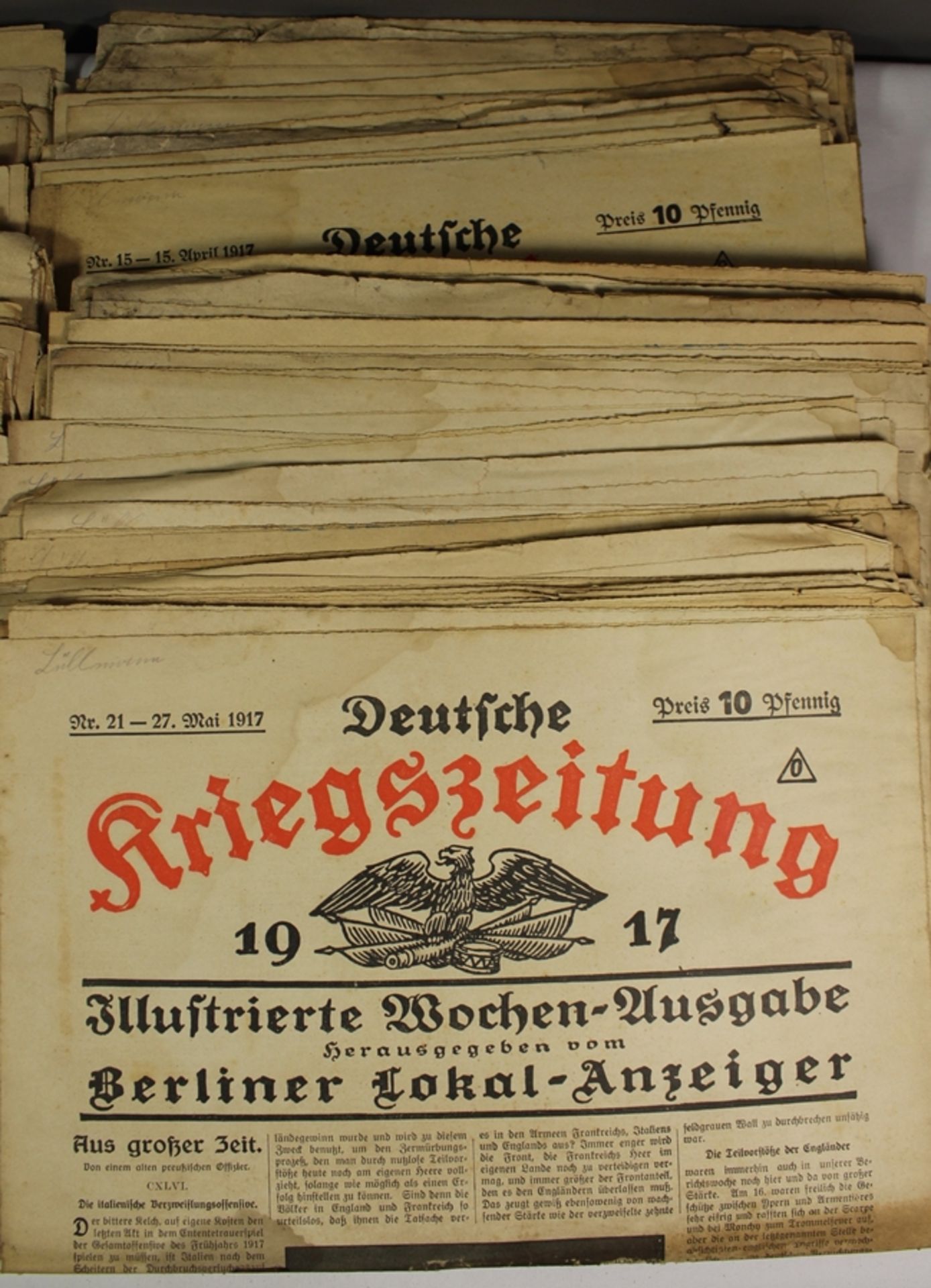 ca. 65 div. Ausgaben "Deutsche Kriegszeitung", 1916/17, Altersspuren. - Bild 2 aus 4