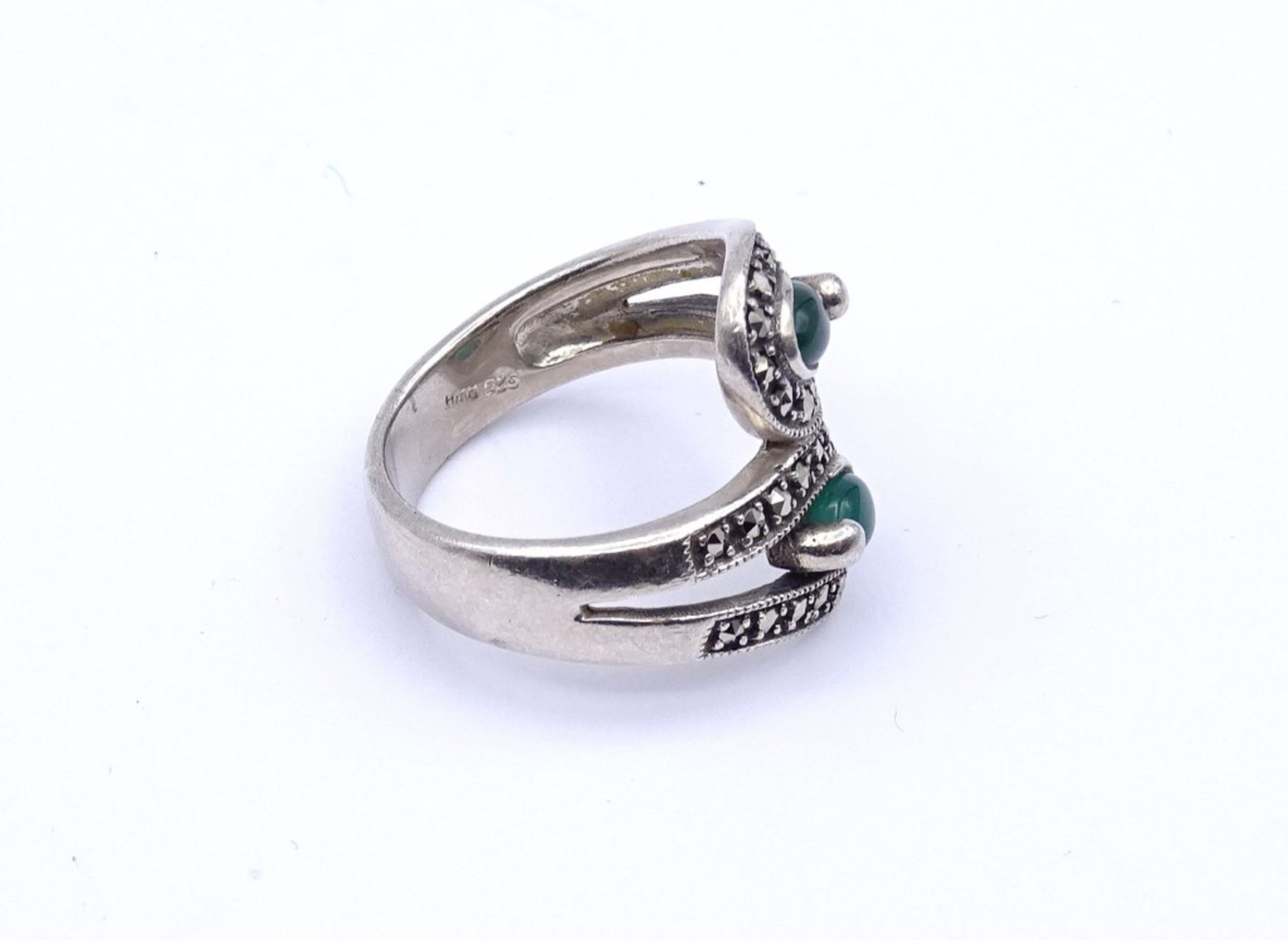 Silber Ring mit Markasiten und Chrysopras Cabochons,Sterling Silber 0.925, 7,4g., RG 57 - Bild 3 aus 3