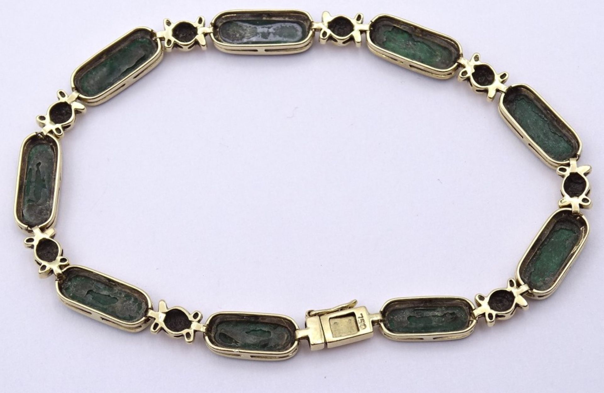 750er GG Armband mit grünen Edelsteinen und 8 Brillanten,L- 19 cm, B- 5,8 mm, 11,3 g. - Bild 4 aus 6
