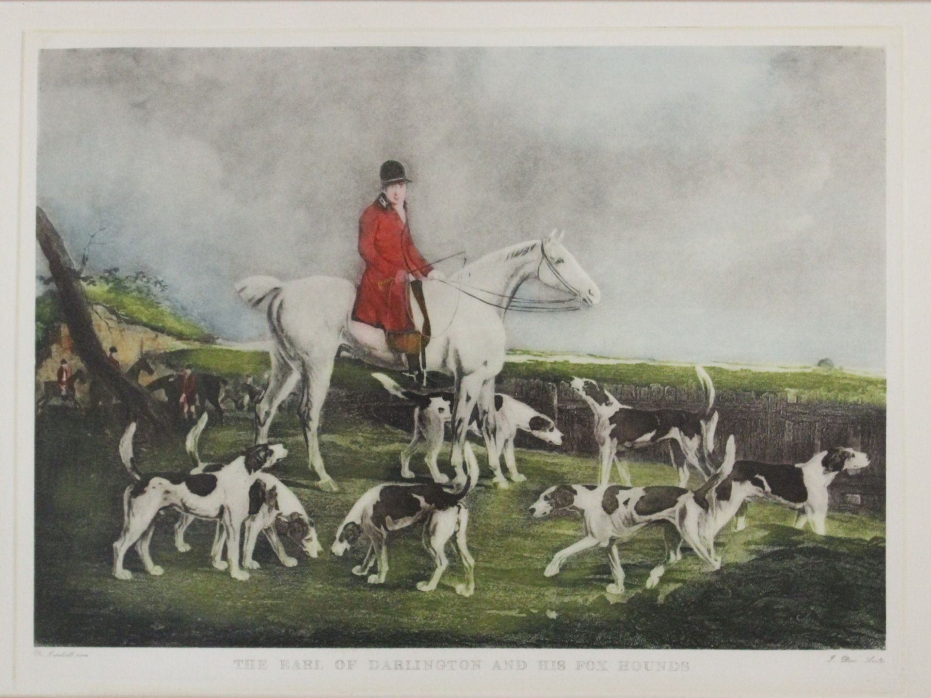 engl. Jagdgrafik, The Earl of Darlington an his Fox Hounds, gerahmt/GLas, RG 43,5 x 53,5cm. - Bild 2 aus 2