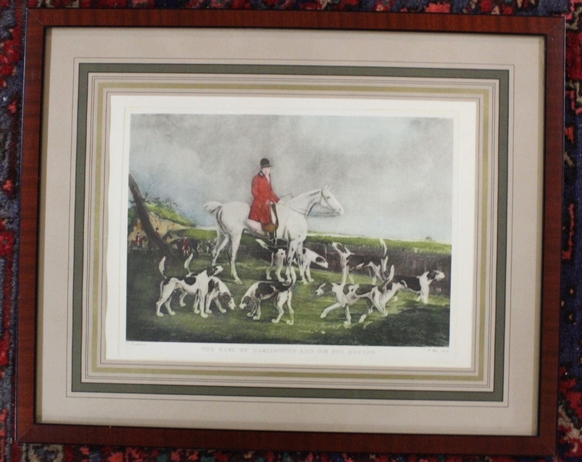 engl. Jagdgrafik, The Earl of Darlington an his Fox Hounds, gerahmt/GLas, RG 43,5 x 53,5cm.