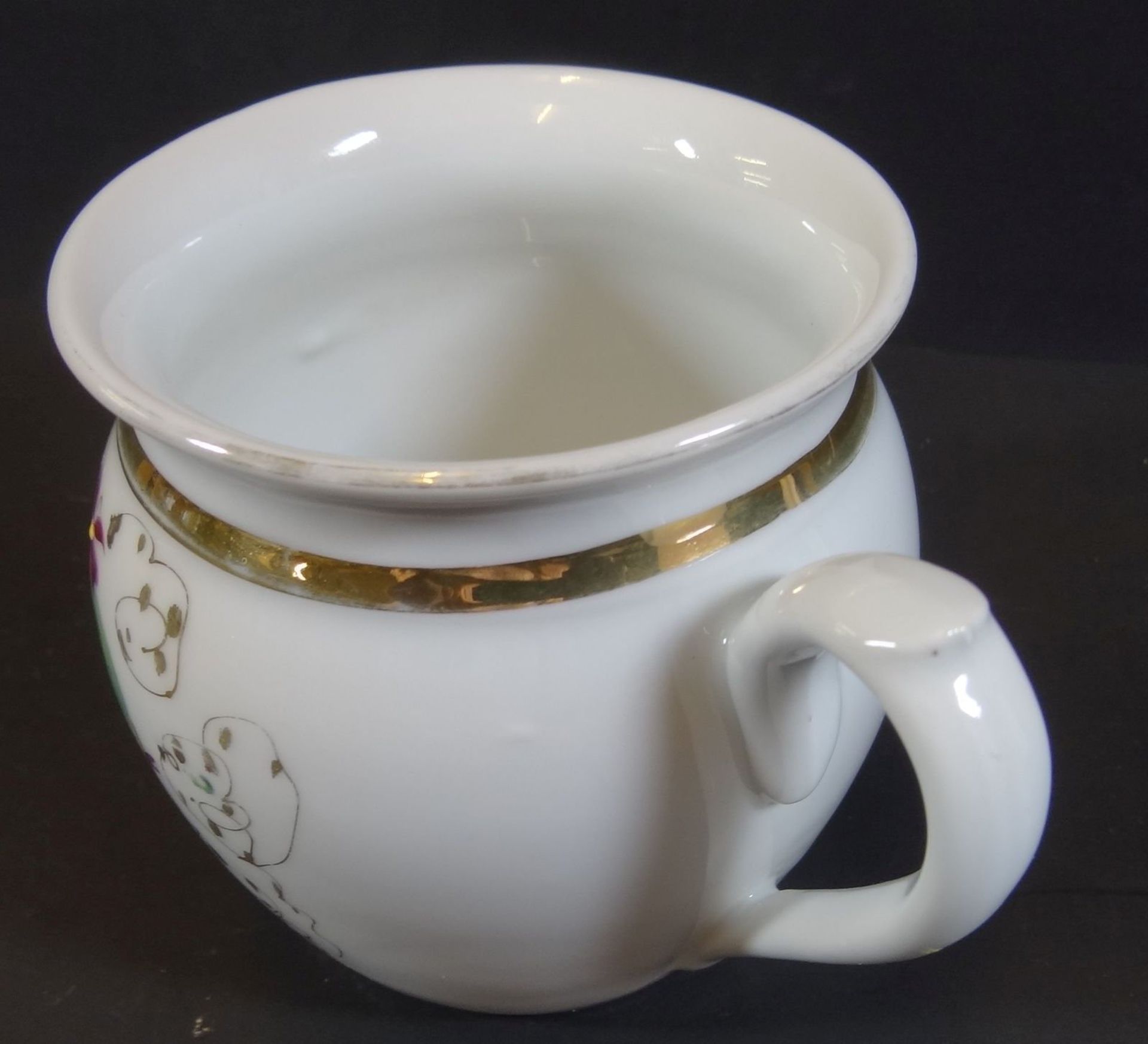 grosse Tasse mit christl. Spruch und Veilchendekor, Gold tw. berieben, H-10 cm - Bild 3 aus 5