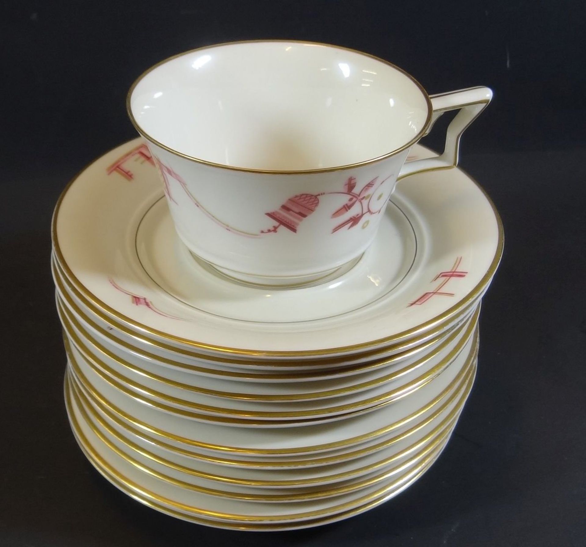 26 Teile Rosenthal Art Deco Geschirr, Form 520, Dekor Tirana, 12x Kuchenteller, 12x U.T., 1x Sahnek - Bild 2 aus 6