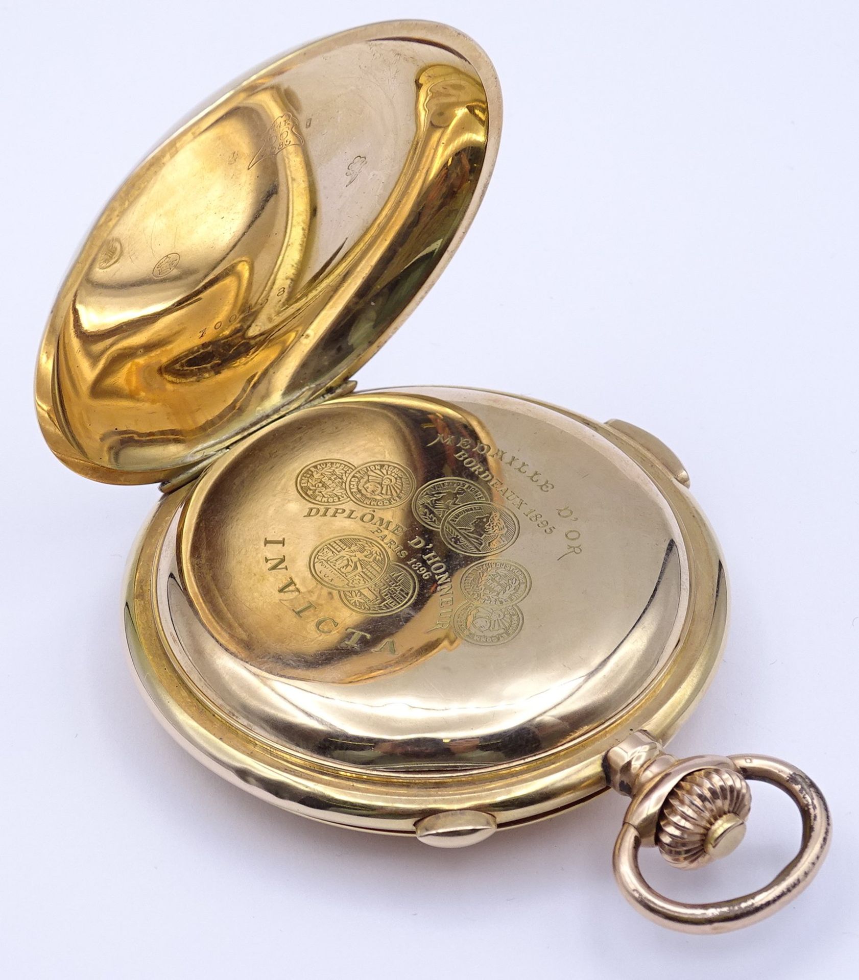 Große Herren Savonette Taschenuhr " Invicta" 3-Deckel Gold 0.585 (14K) Eichhörnchen Punzierungen, E - Bild 9 aus 16
