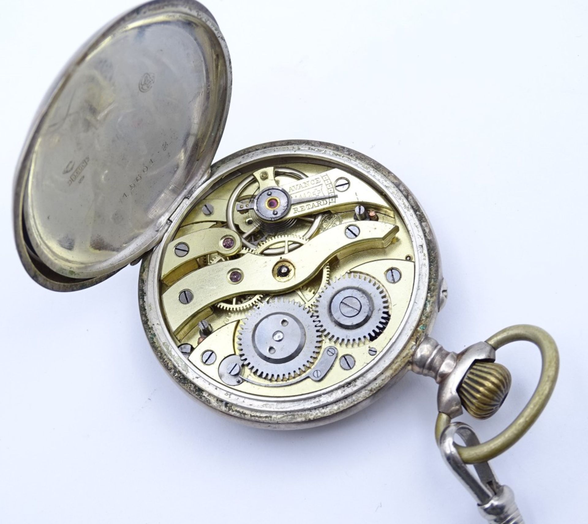 Herren Taschenuhr, Silbergehäuse 0.800,mechanisch, Werk läuft, Zifferblatt beschädigt, anbei Uhrenk - Bild 5 aus 5