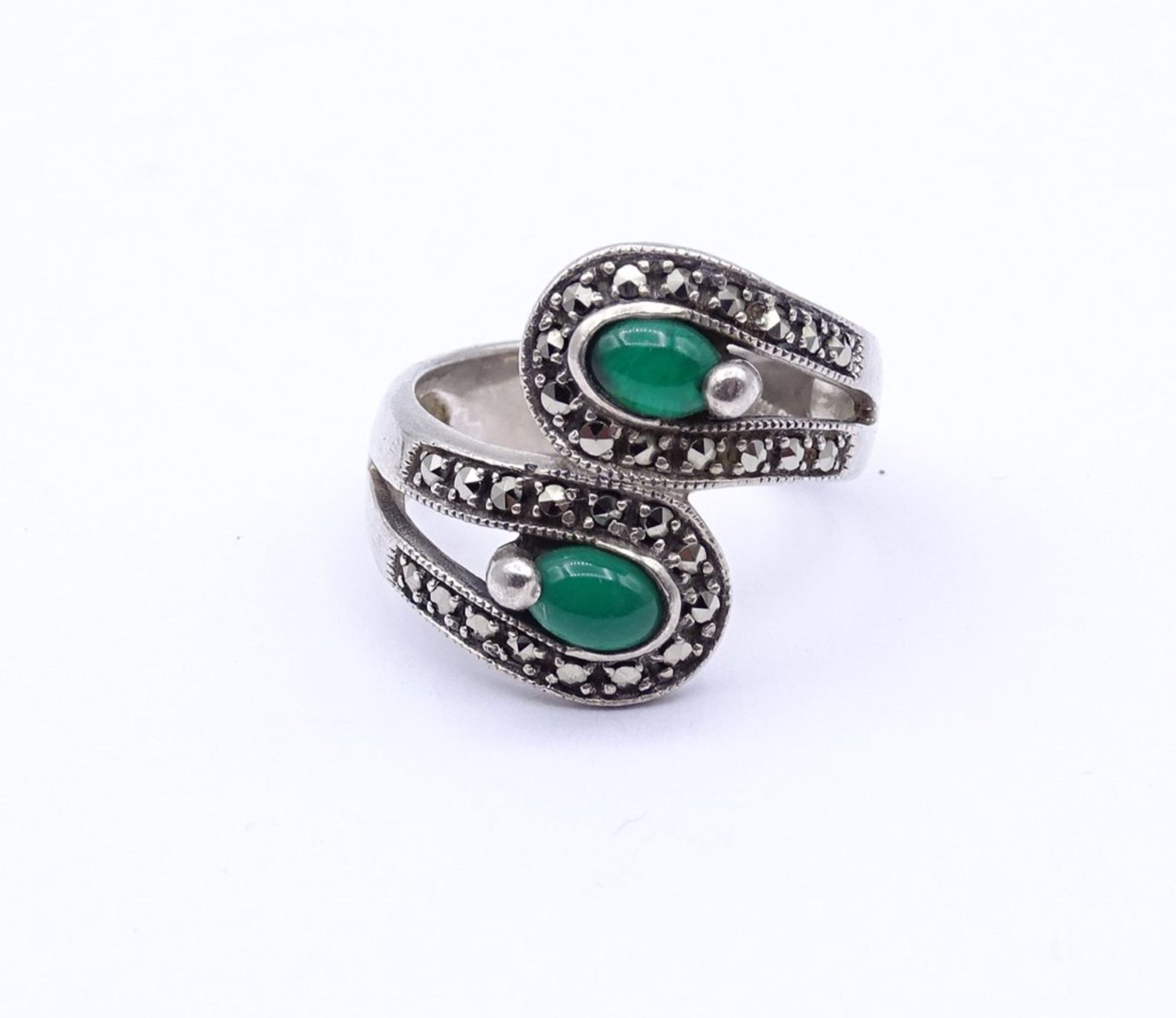 Silber Ring mit Markasiten und Chrysopras Cabochons,Sterling Silber 0.925, 7,4g., RG 57