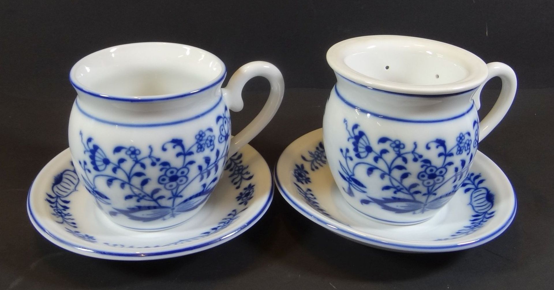 2 Teetassen, Zwiebelmuster, 1x mit Sieb-Einsatz "Gerold", H-11 cm - Bild 2 aus 9