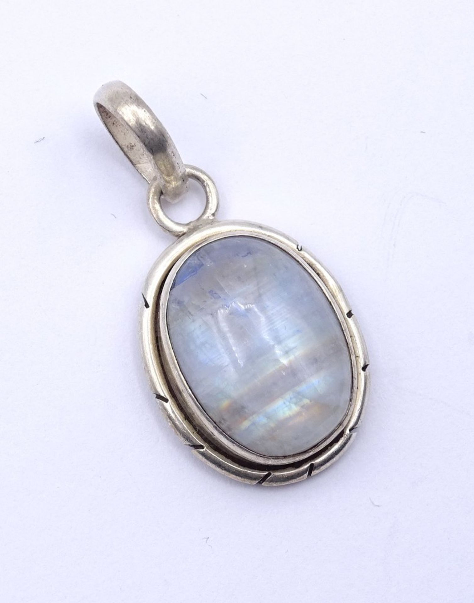 Ovaler Silber Anhänger mit einen Mondstein Cabochon,Sterling Silber 0.925 L- 3,6cm, 6,10g. - Bild 2 aus 3