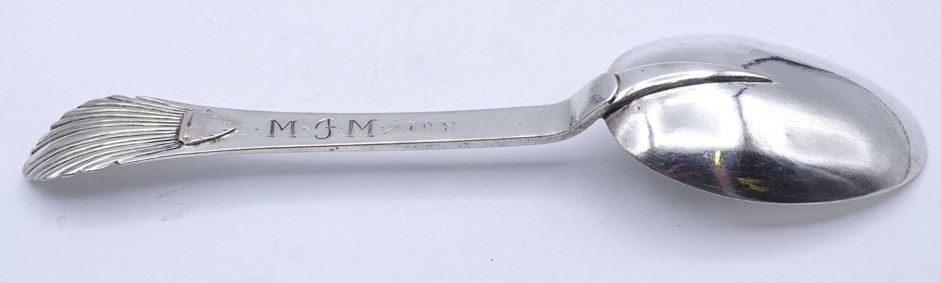 Antiker Silber Löffel, datiert 1708, L- 18,5cm, 44,4g. - Bild 5 aus 5