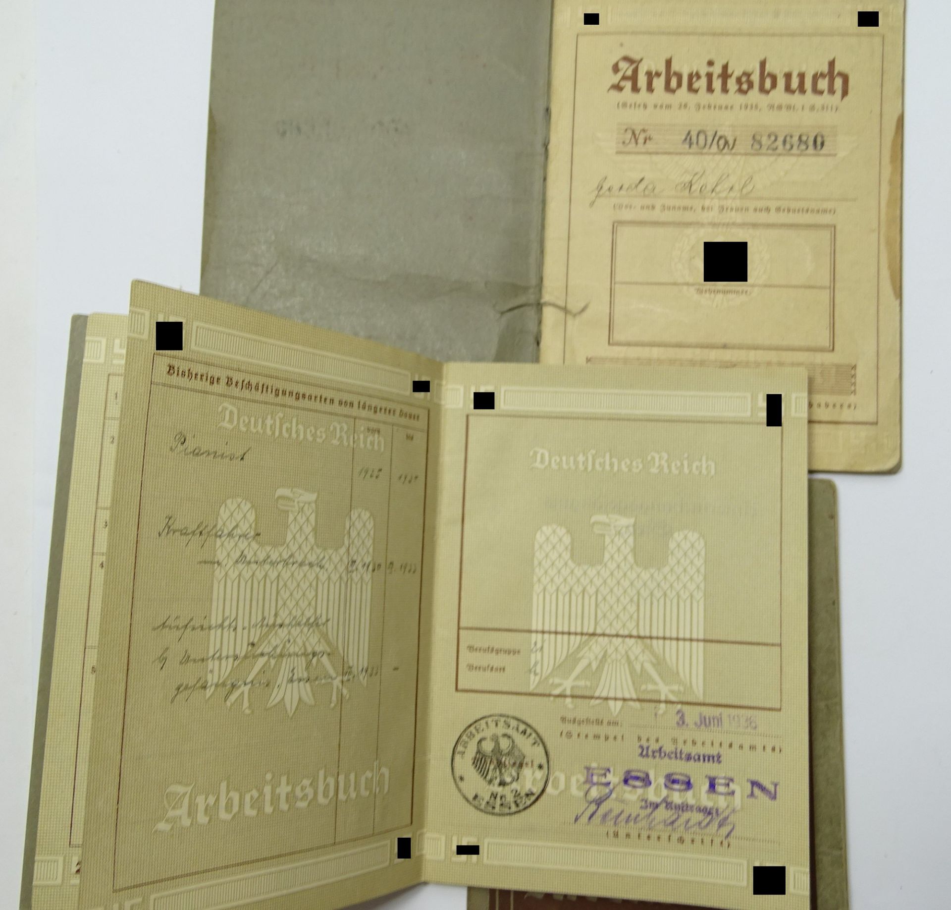 3 Arbeitsbücher, 3. Reich, 1 x Umschlag beschädigt - Bild 3 aus 4