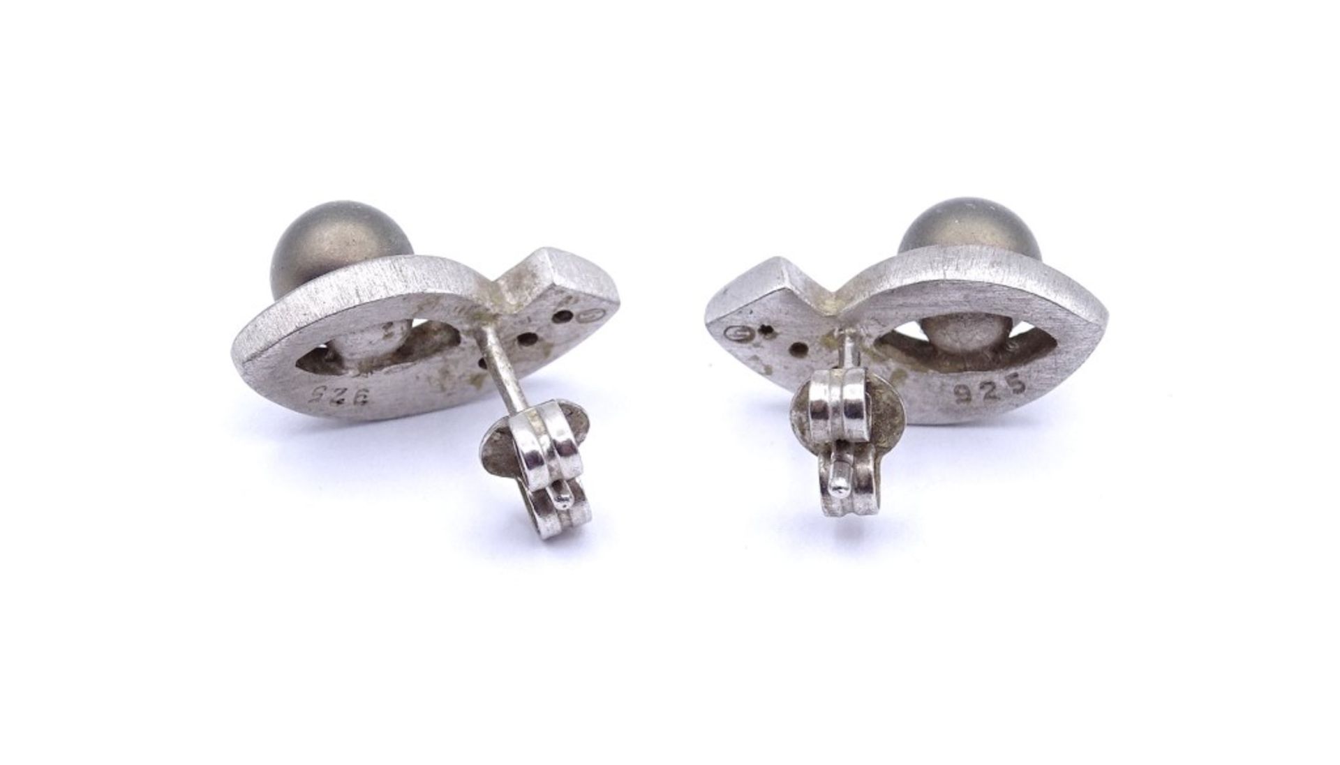 Paar Silber Ohrstecker mit Perlen und rund facc. klaren Steinen,Sterling Silber 0.925, zus.4,8g. - Bild 3 aus 3