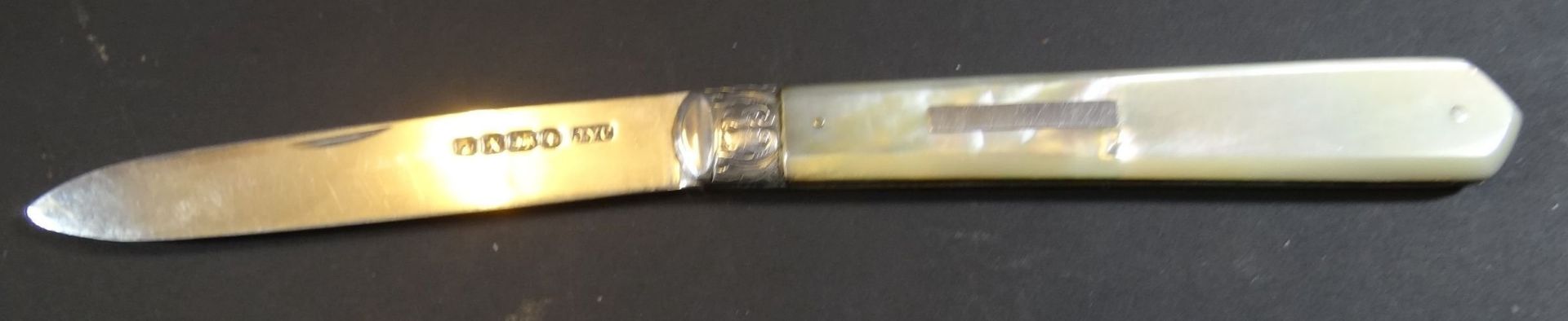 Taschenmesser mit Silberklinge. -925-, England, Queen Victoria Punze, L-max. 15 cm
