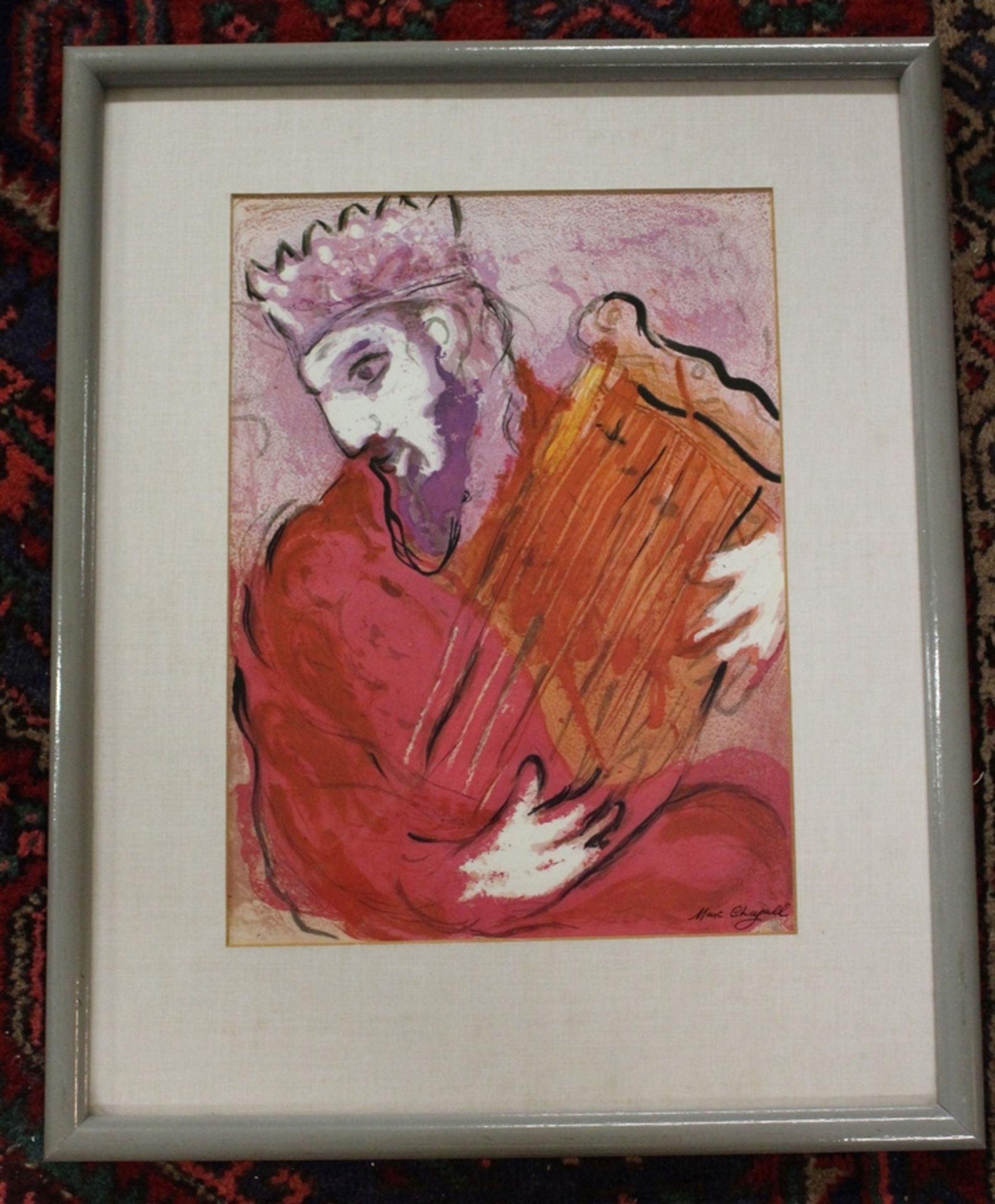 Offset-Druck, Marc CHAGALL (1887-1985), David mit der Harfe, ger./Glas, RG 53 x 43cm - Bild 2 aus 2